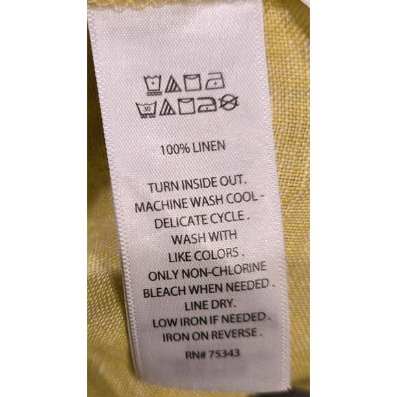 Sigrid Olsen Linen Button Down Shirt Yellow Coastal Preppy Pocket Long Sleeve SM - Picture 9 of 9